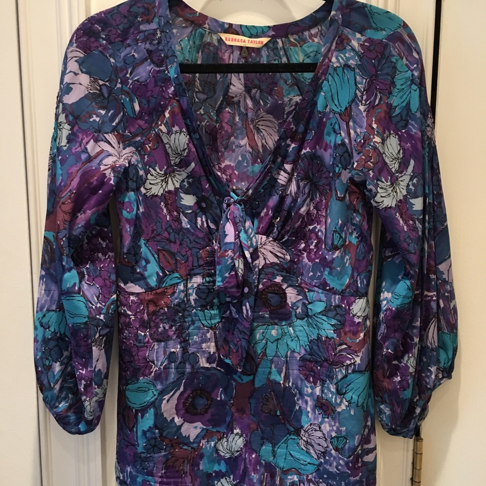 Rebecca Taylor Blue Floral Silk Blouse, size 2